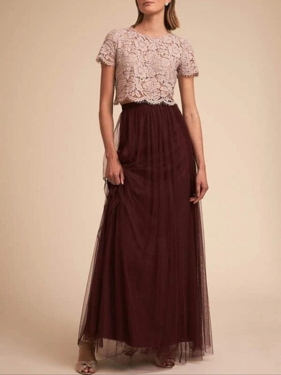 BHLDN Dresses & Skirts - BHLDN Jenny Yoo Collection Louise Tulle Maxi Skirt Burgundy Women's Size 0 Party
